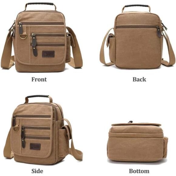 Mens Canvas Messenger Bag Small Crossbody Shoulder Bag Work Travel Laptop Bag - Picture 3 of 7
